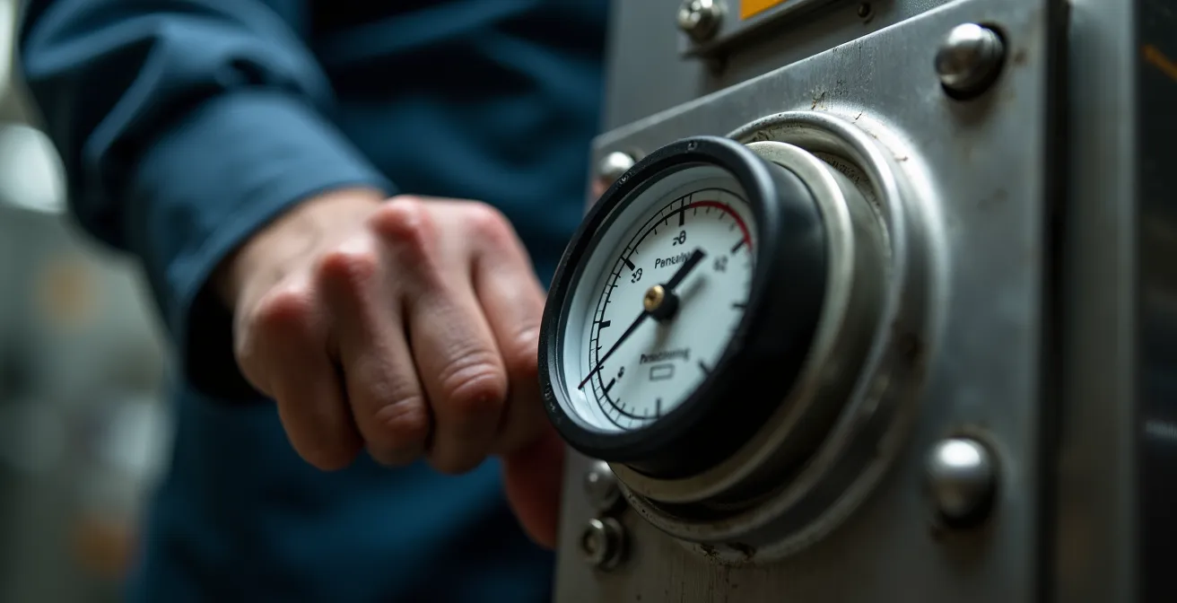 Gros plan sur une main ajustant une jauge numérique de citerne